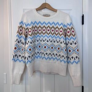LOFT White Multicolor Patterned Sweater